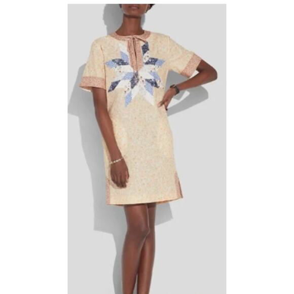 NEW Coach Keith Haring 10 Quilted Patchwork T Shirt Dress Tunic Boho Star Sequin - Picture 1 of 7